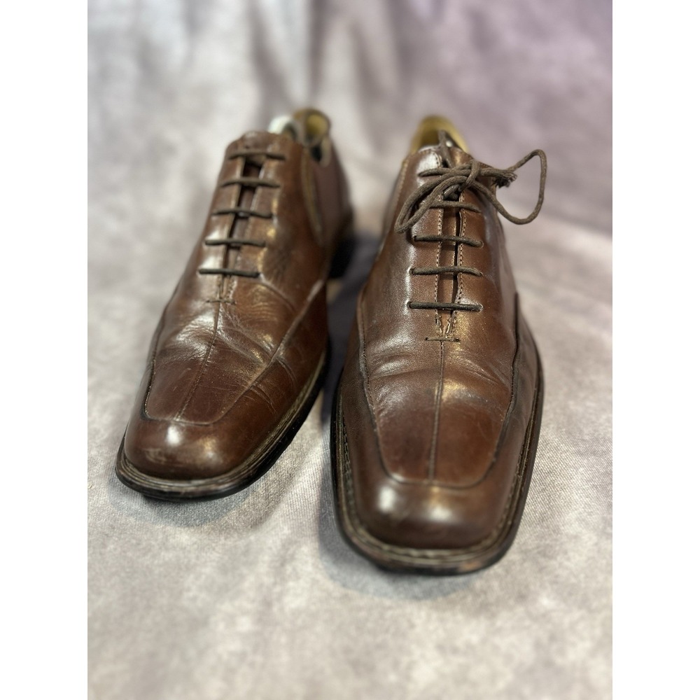 Fratelli Select Men's 11M Brown Leather Oxford Dress Shoes Square Toe Lace Up
